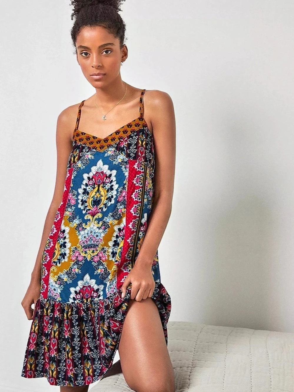 NWT Anthropologie Zadie Velvet Slip Dress Boho Patchwork Floral Mini large